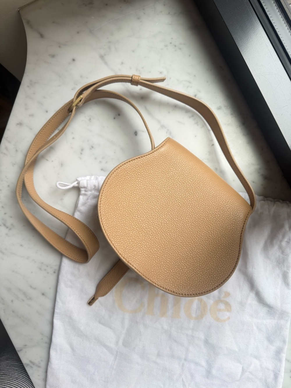 Chloe Small Marcie Leather Saddle Bag in Tan - Picture 6 of 7